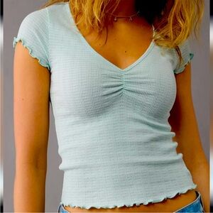 American eagle Hey Baby cinch front cropped Tee.  Large Blue